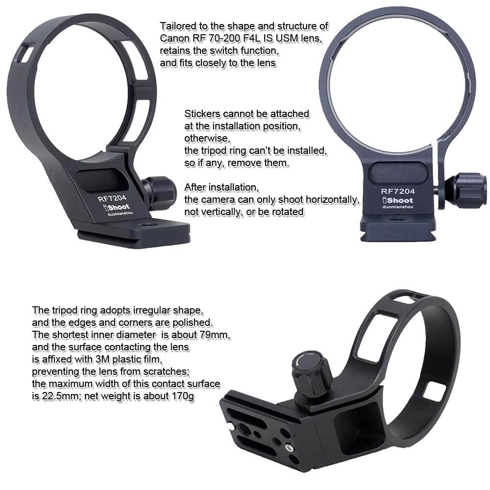 iShoot Tripod Mount Ring Lens Collar Compatible with Canon RF 70-200 f/4L is USM, Lens Support Holder Bracket Bottom is Arca Fit Quick Release Plate