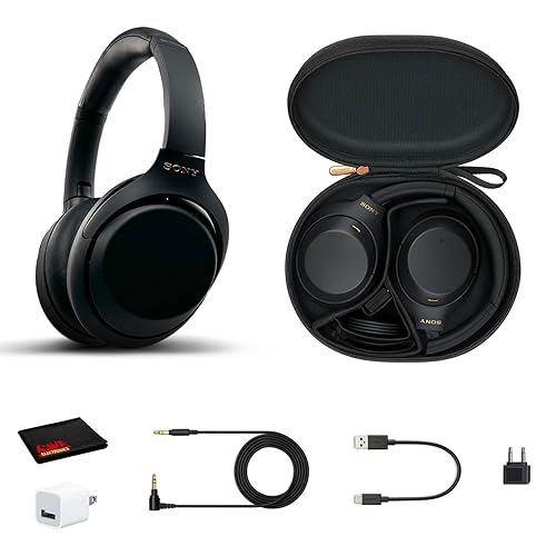 Sony WH-1000XM4 Wireless Noise Canceling Overhead Headphones with Mic for Phone-Call, Voice Control, Black, with USB Wall Adapter and Microfiber…
