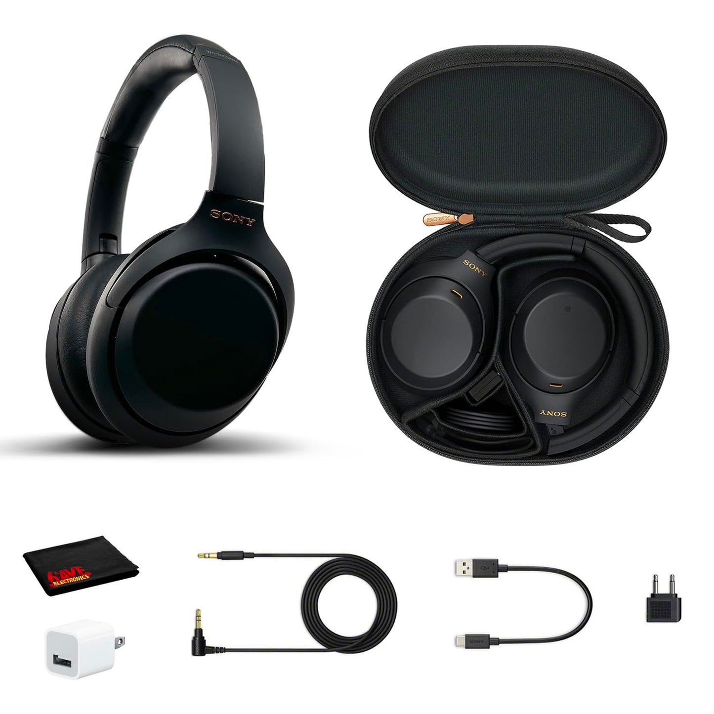 Sony WH-1000XM4 Wireless Noise Canceling Overhead Headphones with Mic for Phone-Call, Voice Control, Black, with USB Wall Adapter and Microfiber…