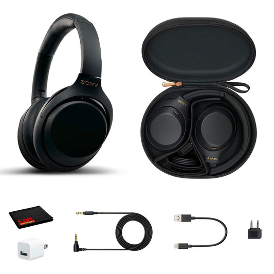 Sony WH-1000XM4 Wireless Noise Canceling Overhead Headphones with Mic for Phone-Call, Voice Control, Black, with USB Wall Adapter and Microfiber…