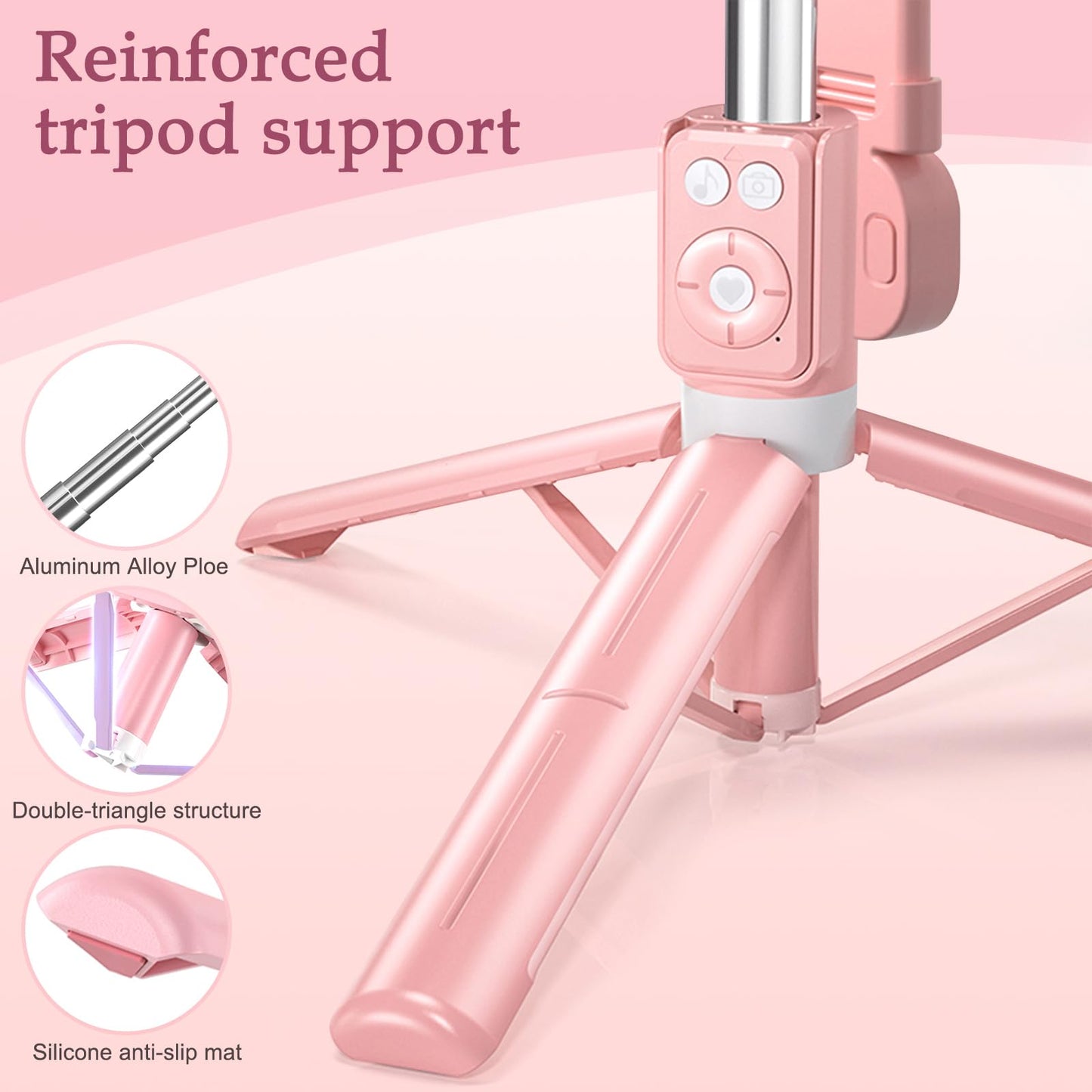 Selfie Stick Tripod with Fill Light, Phone Selfie Stick,Durable Stainless Steel Design,Bluetooth Remote Control,and Stable Three-Legged Support