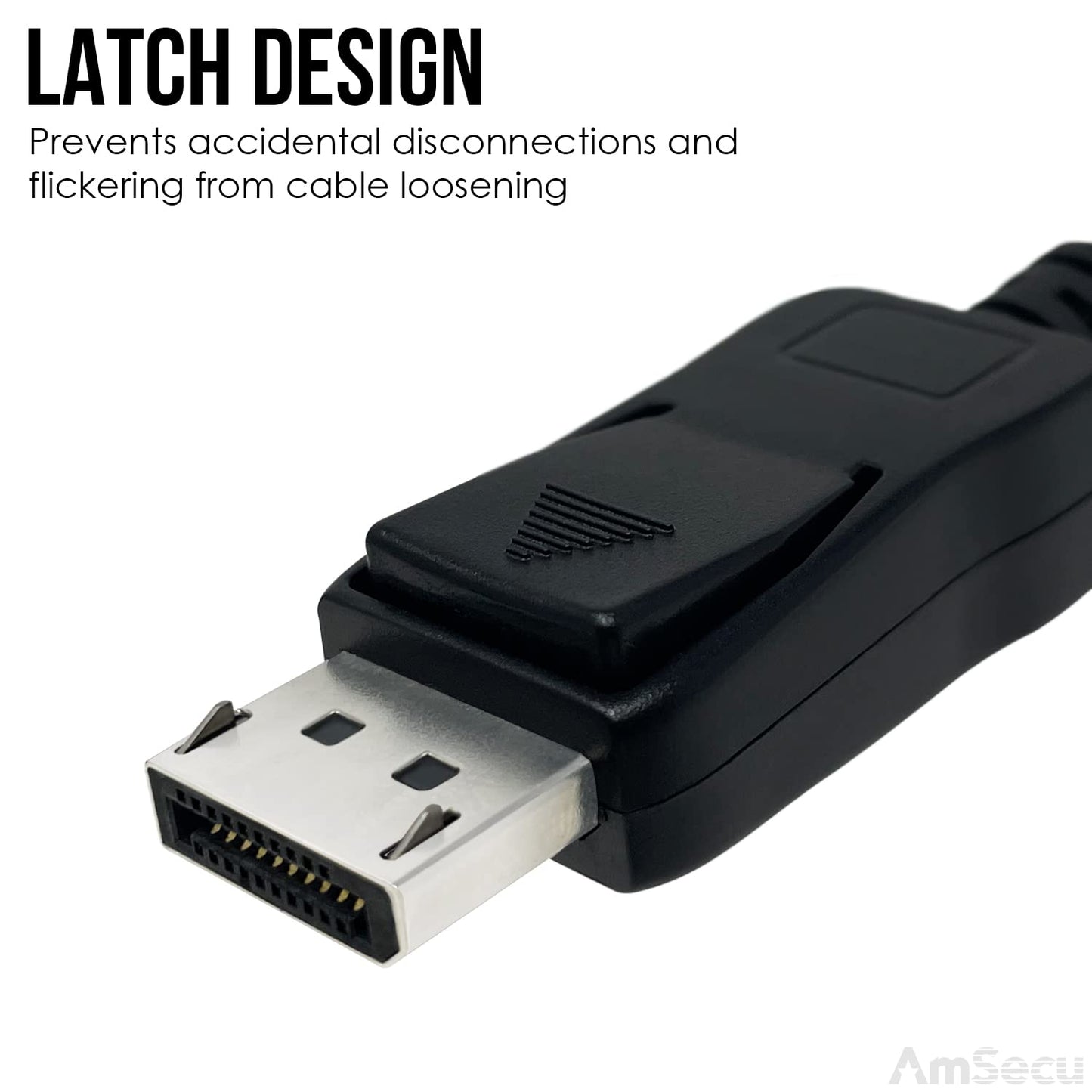 AmSecu Display Cable to Display Cable 1.2, Long 25ft Cable for Computer Monitor with Latch & Release Button, Up to 4K @ 60hz, 1440p @ 144Hz, 1080p @