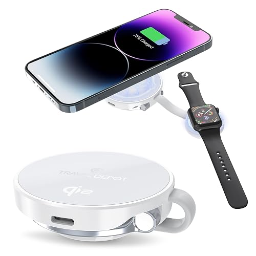 TRAVEL DEPOT Compatible w/MagSafe Charger 2-in-1 Travel Wireless Charger, QI 2 Certified 15W Magnetic Duo Charging Butterfly Puck for iPhone, Airpods