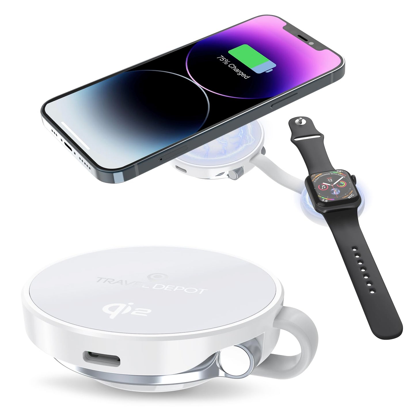 TRAVEL DEPOT Compatible w/MagSafe Charger 2-in-1 Travel Wireless Charger, QI 2 Certified 15W Magnetic Duo Charging Butterfly Puck for iPhone, Airpods