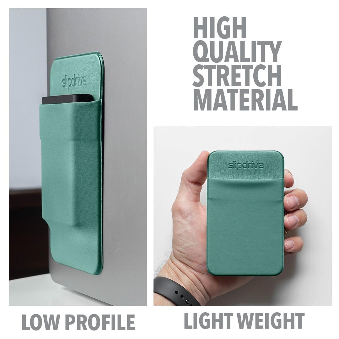 Slipdrive - Portable Hard Drive Sleeve for Laptop - SSD Solid State Drive - Reusable Adhesive - 5” x 3.2” Stick on External Hard Drive Carrying Case