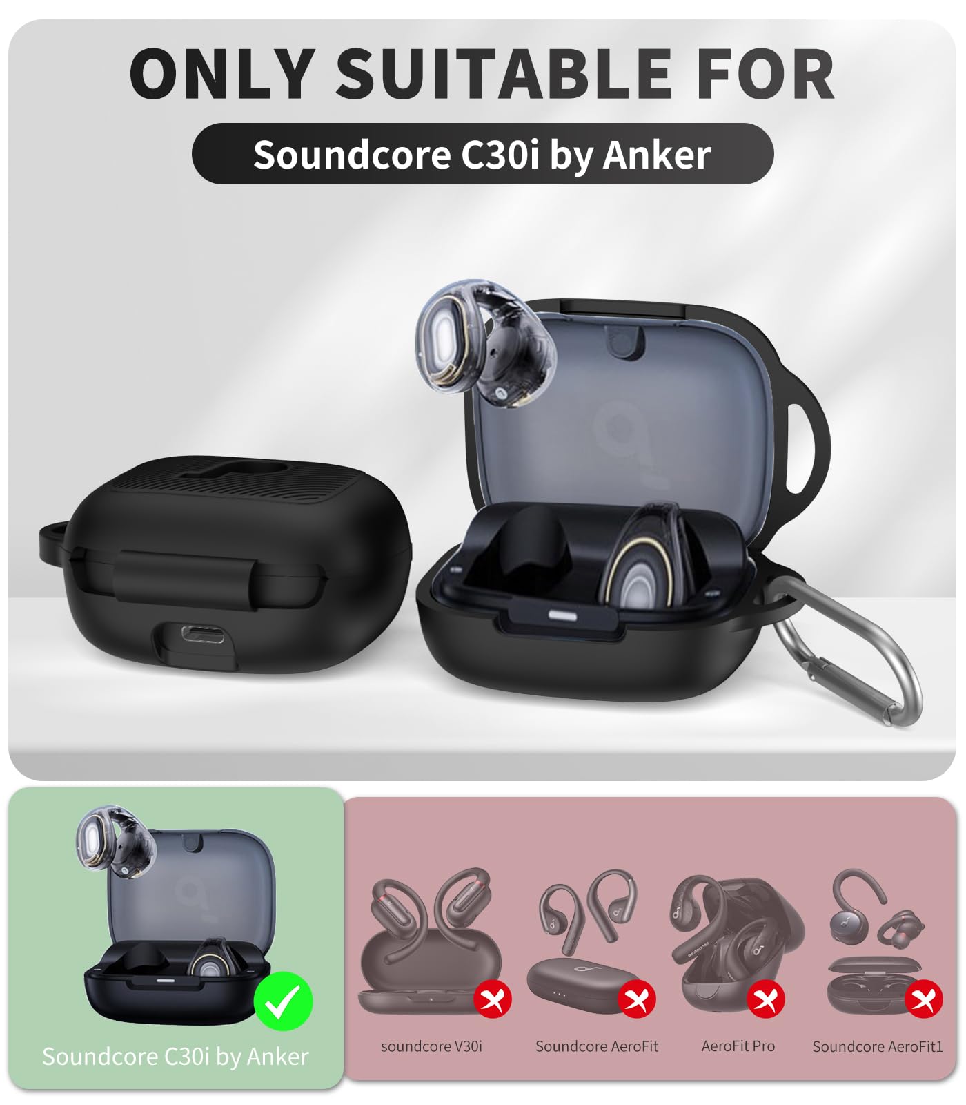 WADVCU for Soundcore C30i Case Cover, Silicone Protective Scratch Shock Resistant Logo Visible Design Cover Compatible with Soundcore C30i by Anker