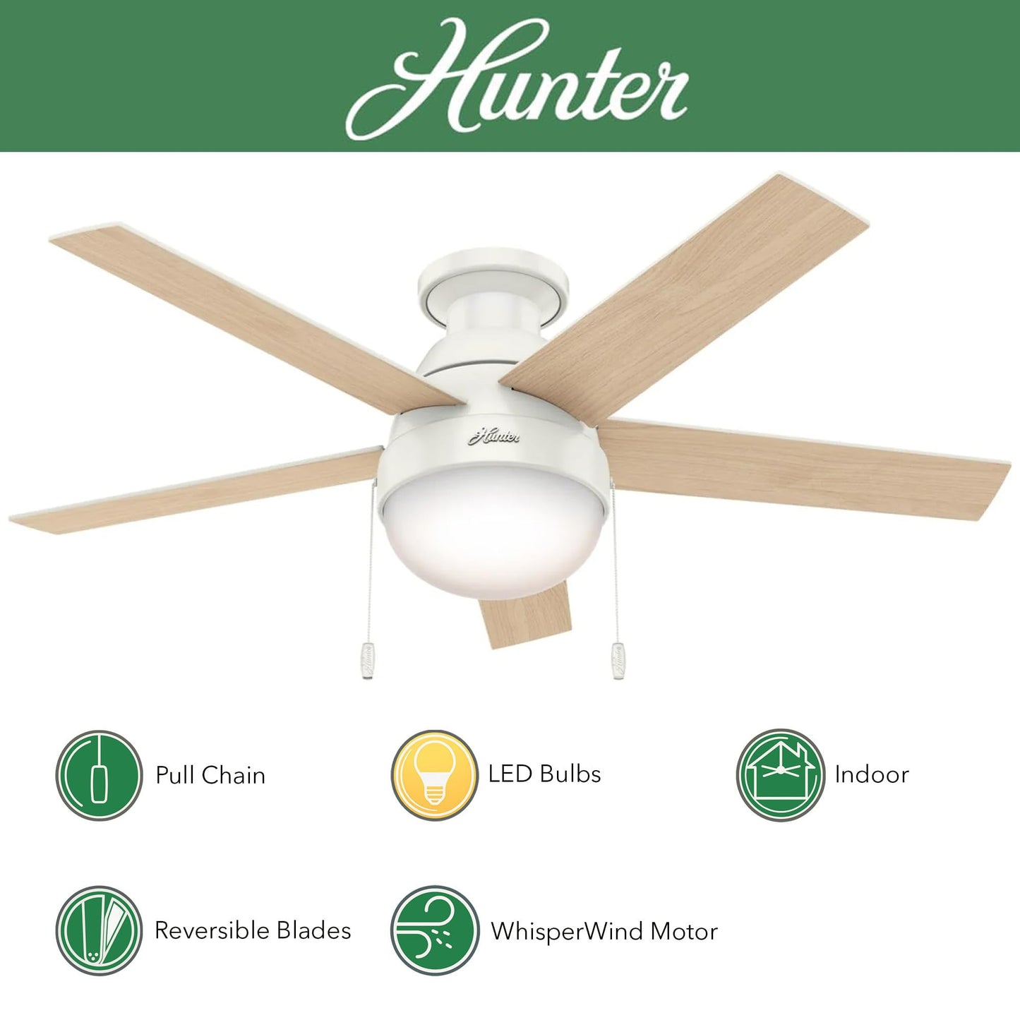 Hunter Fan 46 inch Contemporary Ceiling Fan with Light in Premier Bronze (Renewed) (Fresh White)