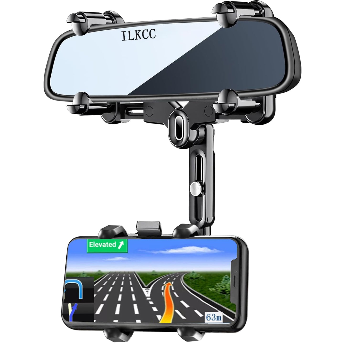 ILKCC Rearview Mirror Phone Holder for Car, 360° Rotating and Retractable Multifunctional Rear View Phone Mount, Upgraded Four Corners Fixed