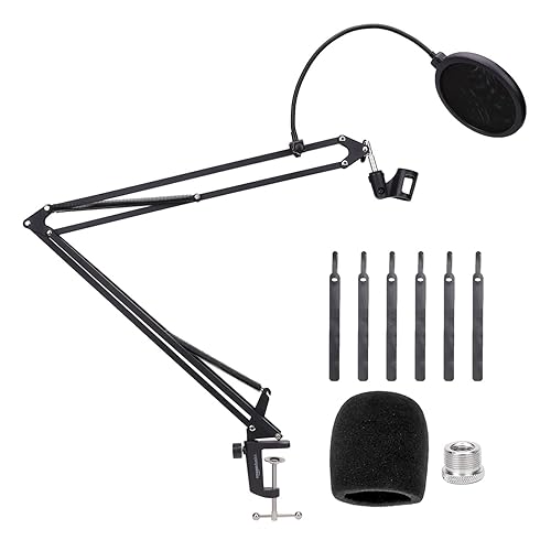 Amazon Basics Adjustable Microphone Stand, Pop Filter, Windscreen, for Blue Yeti, Snowball, Shure, Audio-Technica, other Mics, 19 inch