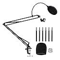 Amazon Basics Adjustable Microphone Stand, Pop Filter, Windscreen, for Blue Yeti, Snowball, Shure, Audio-Technica, other Mics, 19 inch