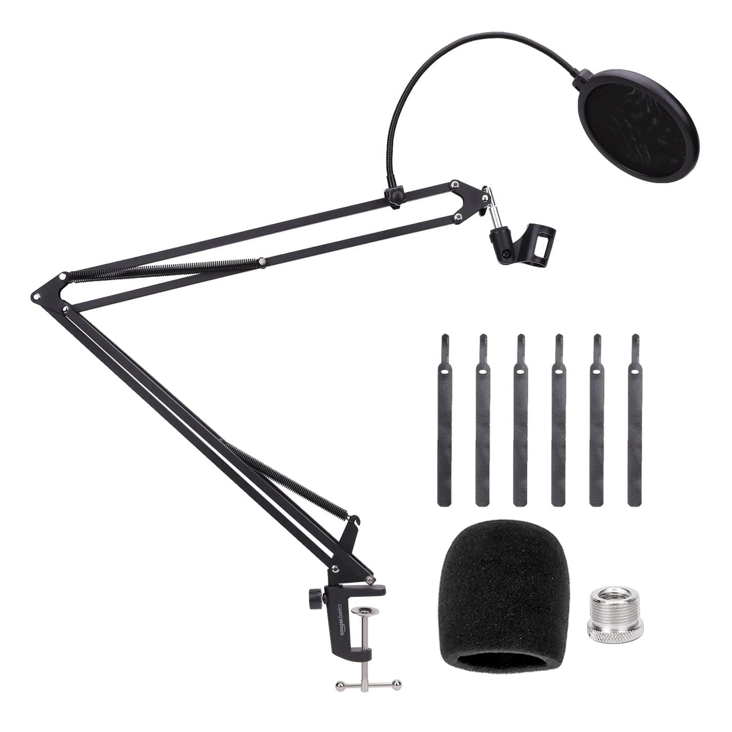 Amazon Basics Adjustable Microphone Stand, Pop Filter, Windscreen, for Blue Yeti, Snowball, Shure, Audio-Technica, other Mics, 19 inch