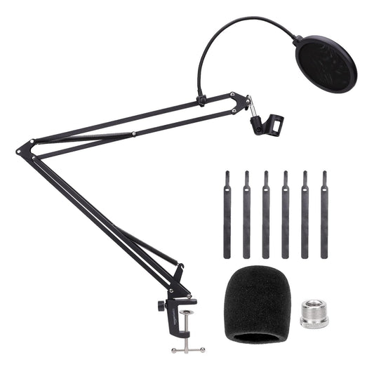 Amazon Basics Adjustable Microphone Stand, Pop Filter, Windscreen, for Blue Yeti, Snowball, Shure, Audio-Technica, other Mics, 19 inch