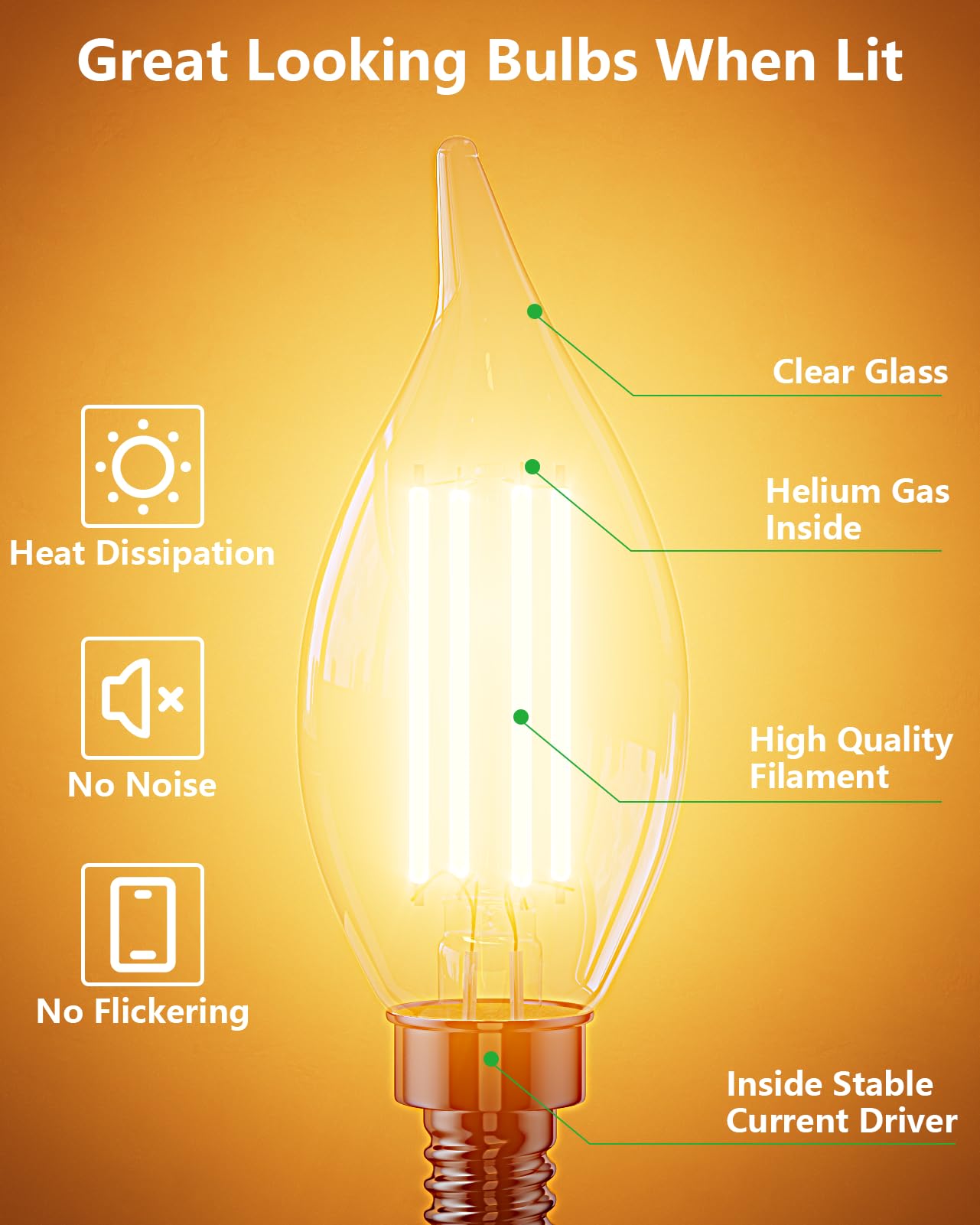 CYLYT Dimmable E12 Candelabra LED Light Bulbs 60 watt Equivalent, 2700K Warm White Chandelier Candle Bulb, 6W 650 Lumen Decorative Flame Tip Clear