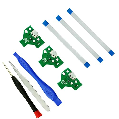 CTHTBZ 3PCS JDS-011 Assembly Replacement Charging Port for PS4, Charger Socket Board Connector Module for PlayStation PS4 Controller,Screwdriver, Flex
