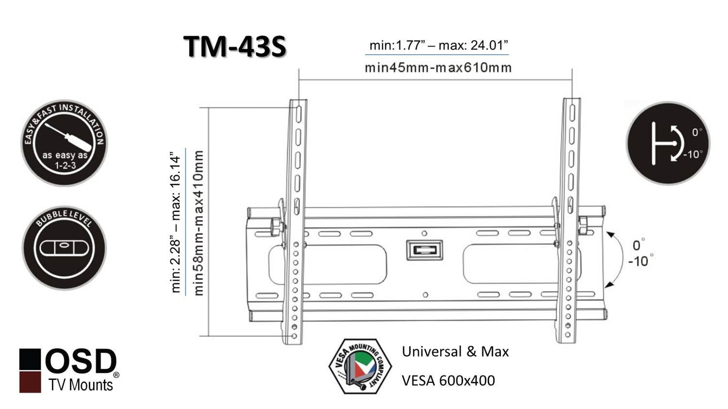 OSD Audio TM-43S Ultra Slim Flat Tilt Wall Mount for 32-inch to 60-inch LED or LCD TV