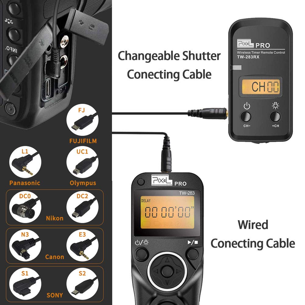 Wireless Shutter Release Compatible for Nikon, PIXEL 2.4G Remote Shutter Release Cable Wireless Timer Remote Control DC0/DC2 Compatible for Nikon D850