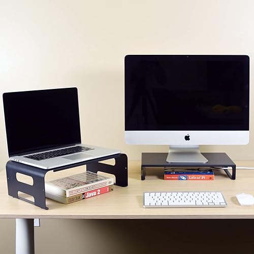 AEONS Versatile 2-Piece Monitor Stand Riser Desk Organizer, Ergonomic 2-Tier Computer iMac Display Holder Laptop Stand Printer Storage Shelf Cable