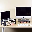 AEONS Versatile 2-Piece Monitor Stand Riser Desk Organizer, Ergonomic 2-Tier Computer iMac Display Holder Laptop Stand Printer Storage Shelf Cable