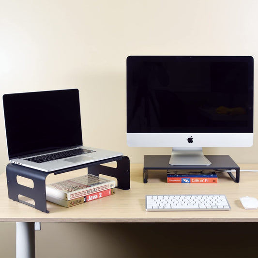 AEONS Versatile 2-Piece Monitor Stand Riser Desk Organizer, Ergonomic 2-Tier Computer iMac Display Holder Laptop Stand Printer Storage Shelf Cable