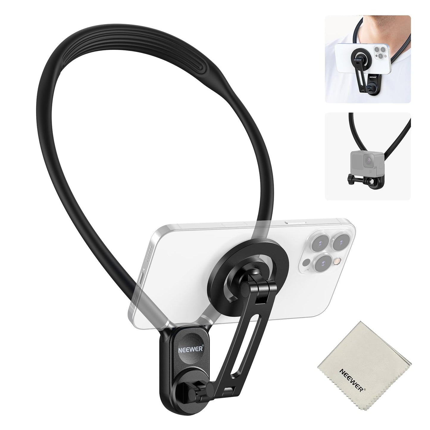 NEEWER GP-16 Magnetic Neck Mount for Action Camera & Phone with Cleaning Cloth Chest Mount Phone Holder for POV Video Recording Vlogging Compatible