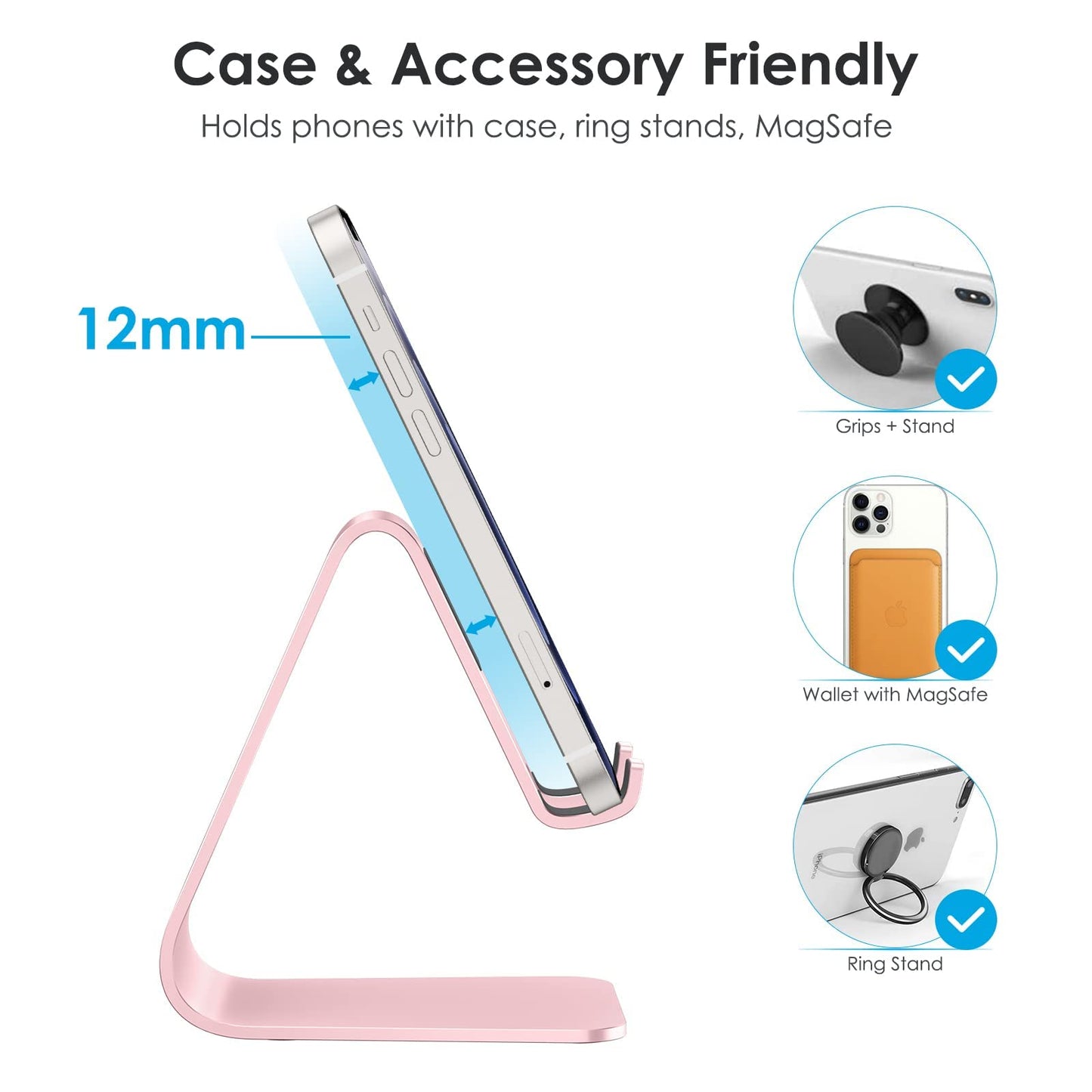 OMOTON Upgraded Aluminum Cell Phone Stand for Desk, C1 Durable Cellphone Dock with Protective Pads, Smart Stand Designed for iPhone17, 16/15/14/13 Pro