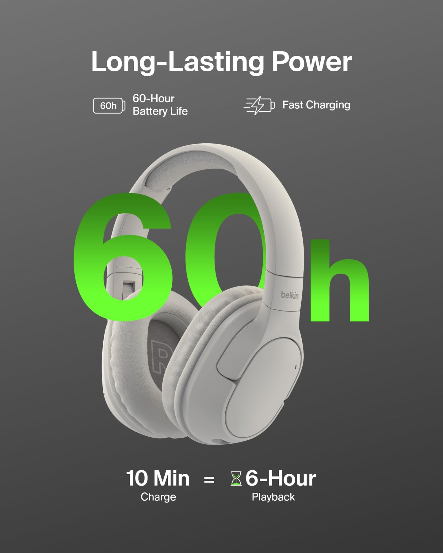 Belkin SoundForm Surround Wireless Headphones, ENC, 60H Battery