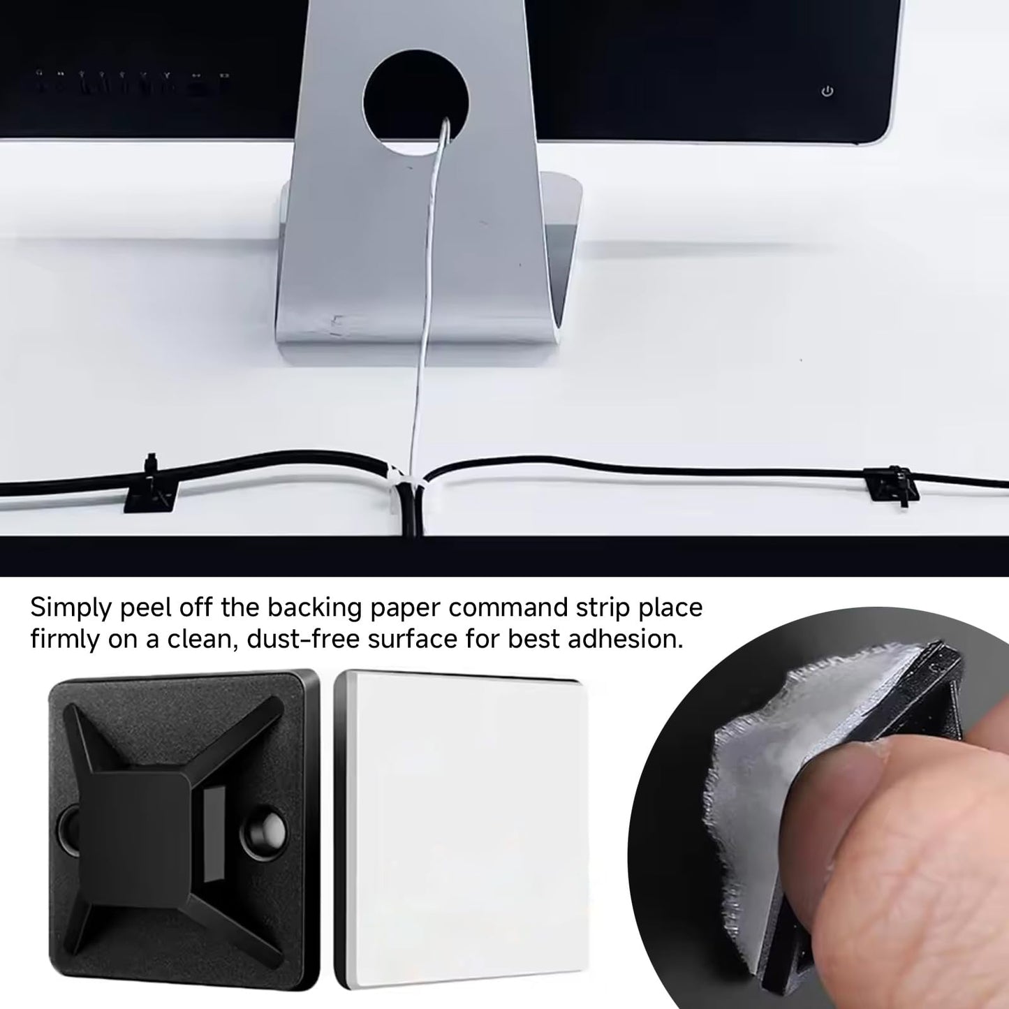 Black Zip Ties Mount, 100 Set 3/4" Adhesive Zip Tie Mount with Screws, Sturdy 8" Outdoor Cable Zip Ties, Cable Clips Management, Sticky Wire Holders