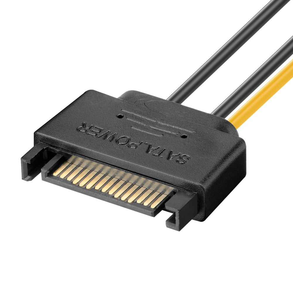 J&D 8 Pin to SATA Power Cable, (2 Pack) 2X SATA to 8 Pin PCI Express (PCIe) Graphic Video Card Power Cable Adapter, 8 inch