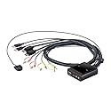 Monoprice 2-Port USB DisplayPort Cable KVM Switch, 4096x2160@30Hz with Remote Port Selector, Supports Microphone and Speakers