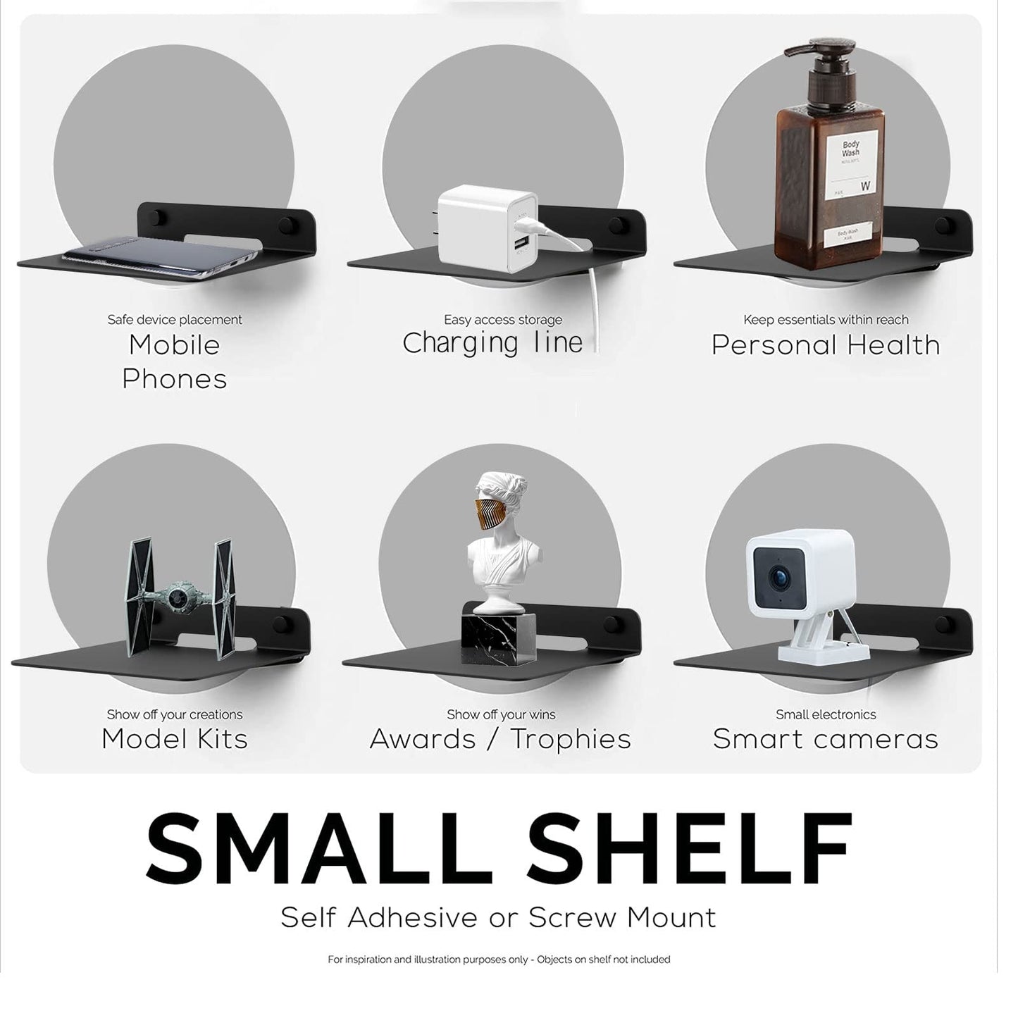 TRINENOX Floating Wall Shelves, 6" Wall Metal Speaker Mount Shelves for Bluetooth Speaker, Webcam, Cell Phones, Mesh Router, Award Toy Display Shelf