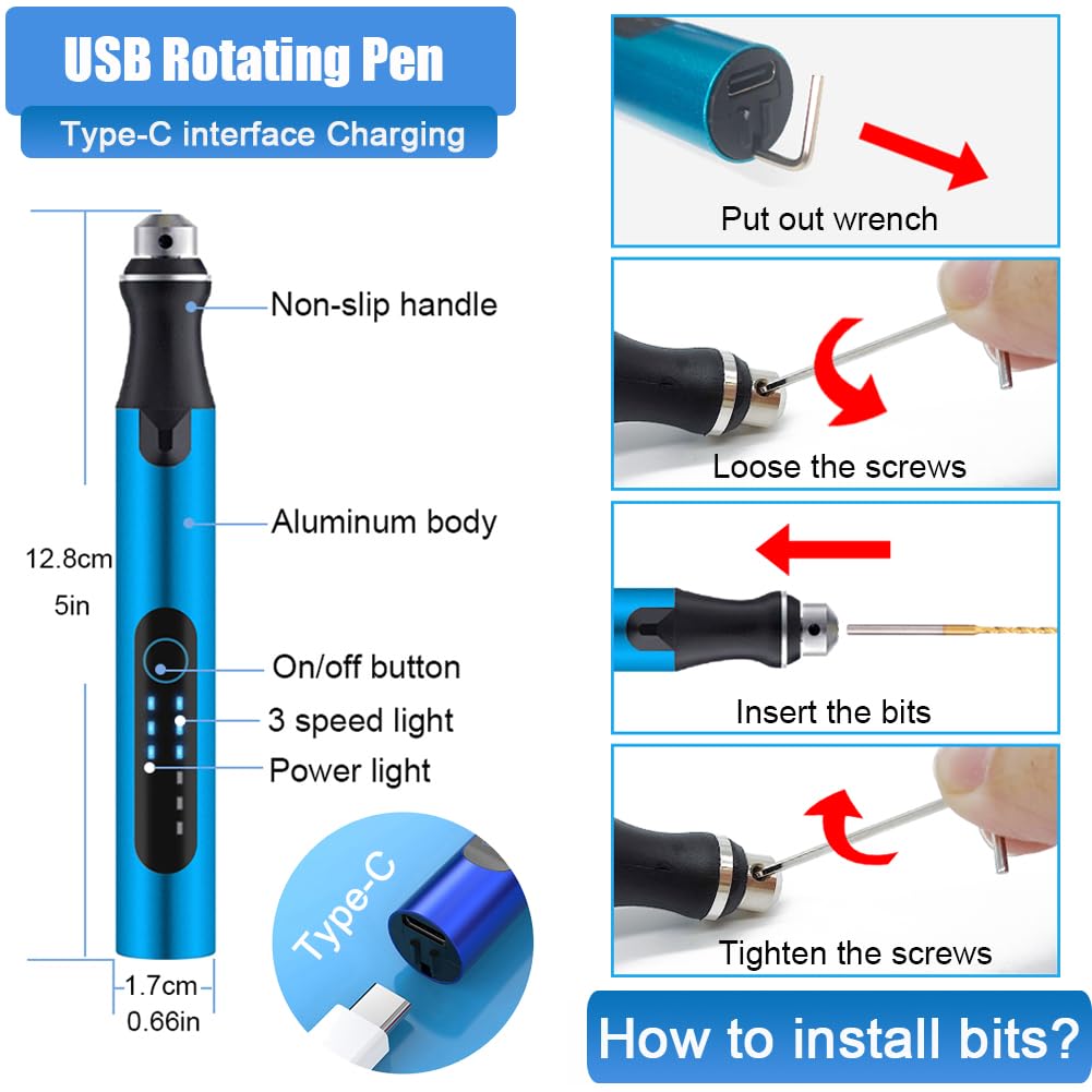 3D Printing Tools Kit,3D Printer Accessories, 3-Speed USB Rotary Tool with Bits & Deburring Tool for 3D Printing Burr, 3D Printer Model,Resin Model