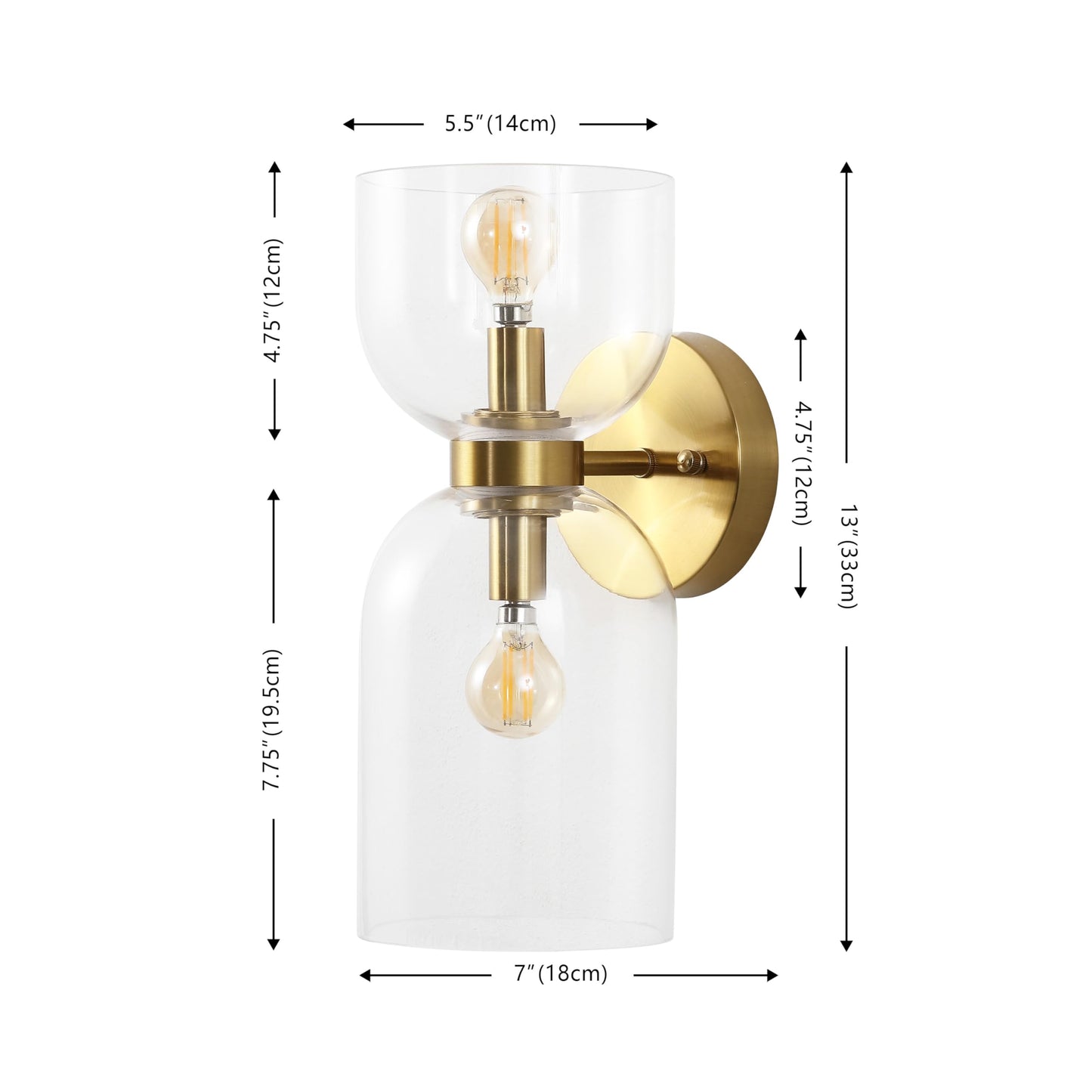 SAFAVIEH Home Collection Solyn Clear & Brass 2-Light Wall Sconce Light Fixture Set of 2 (LED Bulbs Included)
