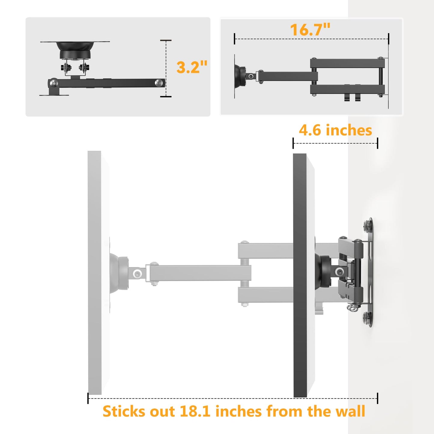 Laivli Wall Mount for Echo Show 15 (1st, 2nd Gen), and Monitors 13"-27", with 15 Inch Extension Arm, Full Motion Adjustable - Easy to Rotate, Swivel
