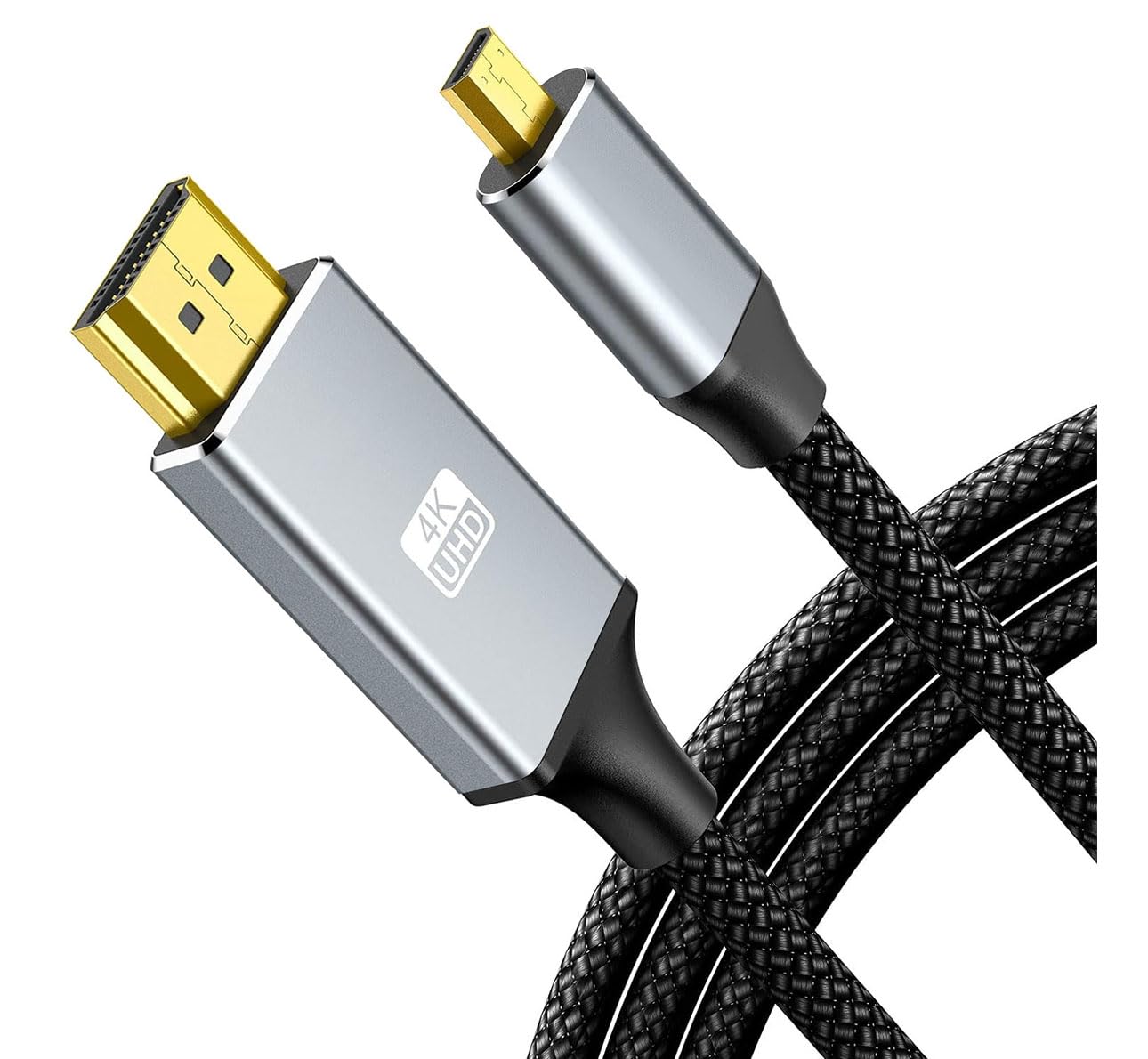 CAMKOO 4K Micro HDMI to HDMI Cable Adapter 6.6FT, Exclusive Aluminum Alloy Shell/Nylon Braid/Gold-Plated (Male to Male) 4K/60HZ/3D Compatible