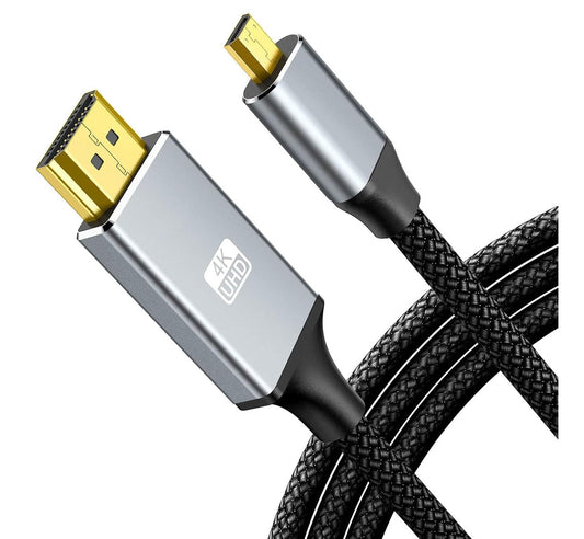 CAMKOO 4K Micro HDMI to HDMI Cable Adapter 6.6FT, Exclusive Aluminum Alloy Shell/Nylon Braid/Gold-Plated (Male to Male) 4K/60HZ/3D Compatible