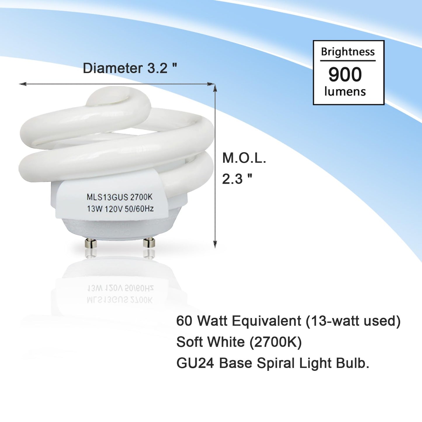 13W T3 Spiral Light Bulb MLS13GUS,Compatible with MLS13GUSWW,33213SSP,2700K