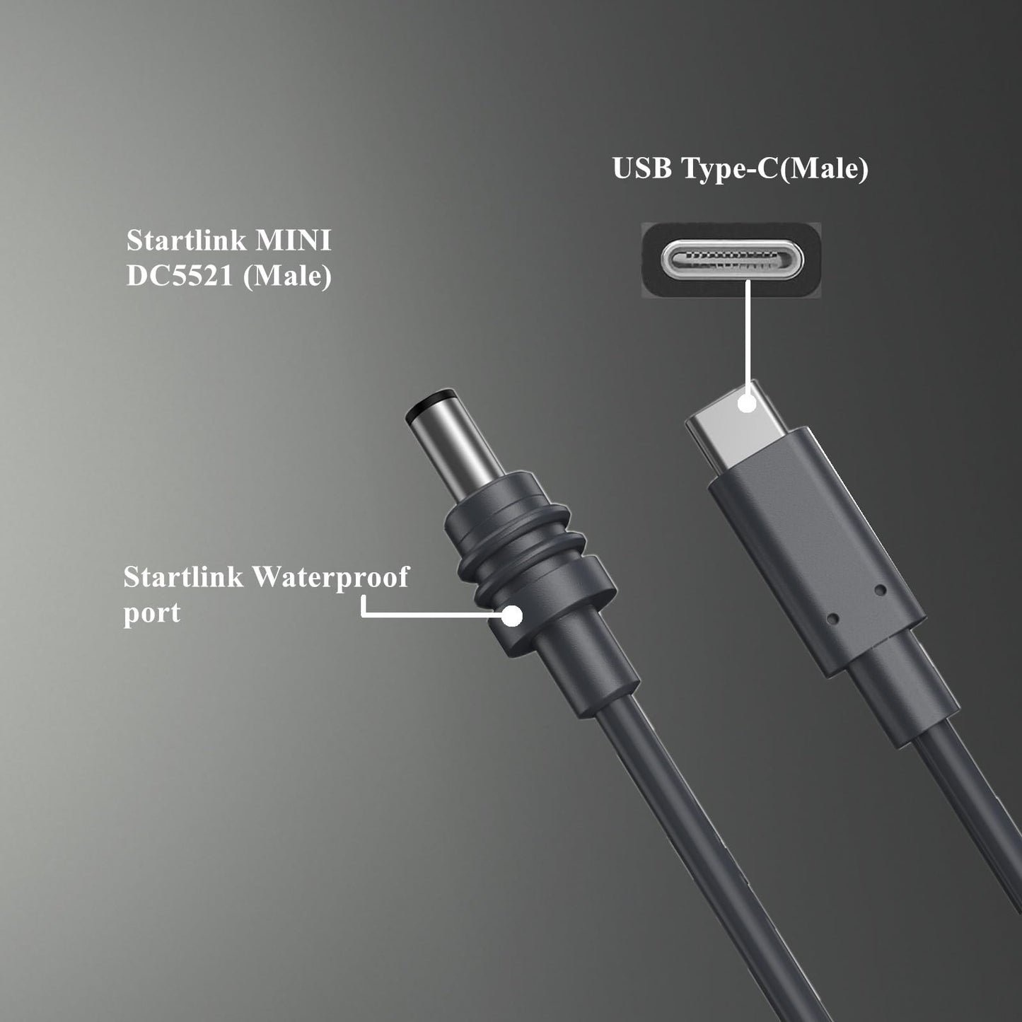 JASHALO Starlink Mini Cable, 100W USB C Power Cable with USB Type-C Input to Waterproof DC5521, Compatible with 100W+ Power Bank and PD Charger (9.8