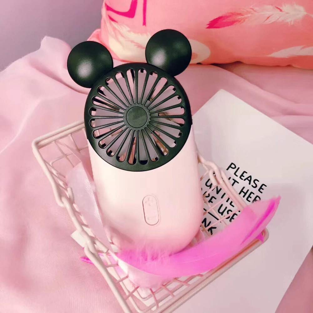 DECVO Cute Personal Mini Fan, Handheld & Portable USB Rechargeable Fan with Beautiful LED Light, 3 Adjustable Speeds, Portable Holder, for Indoor Or