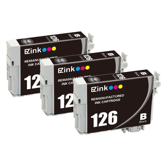 E-Z Ink Remanufactured Ink Cartridge Replacement for Epson 126 (3 Black) for Stylus NX330 NX430 Workforce 60 435 520 545 630 633 635 645 840 WF-3520