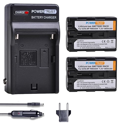 PowerTrust 2-Pack NP-FM500H Battery and Fast Charger for Sony Alpha A58 A57 A65 A77 A99 A900 A700 A580 A560 A550 A850 Batteries