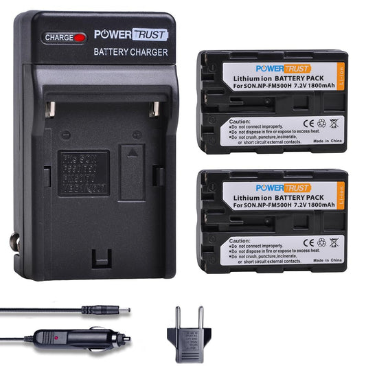 PowerTrust 2-Pack NP-FM500H Battery and Fast Charger for Sony Alpha A58 A57 A65 A77 A99 A900 A700 A580 A560 A550 A850 Batteries
