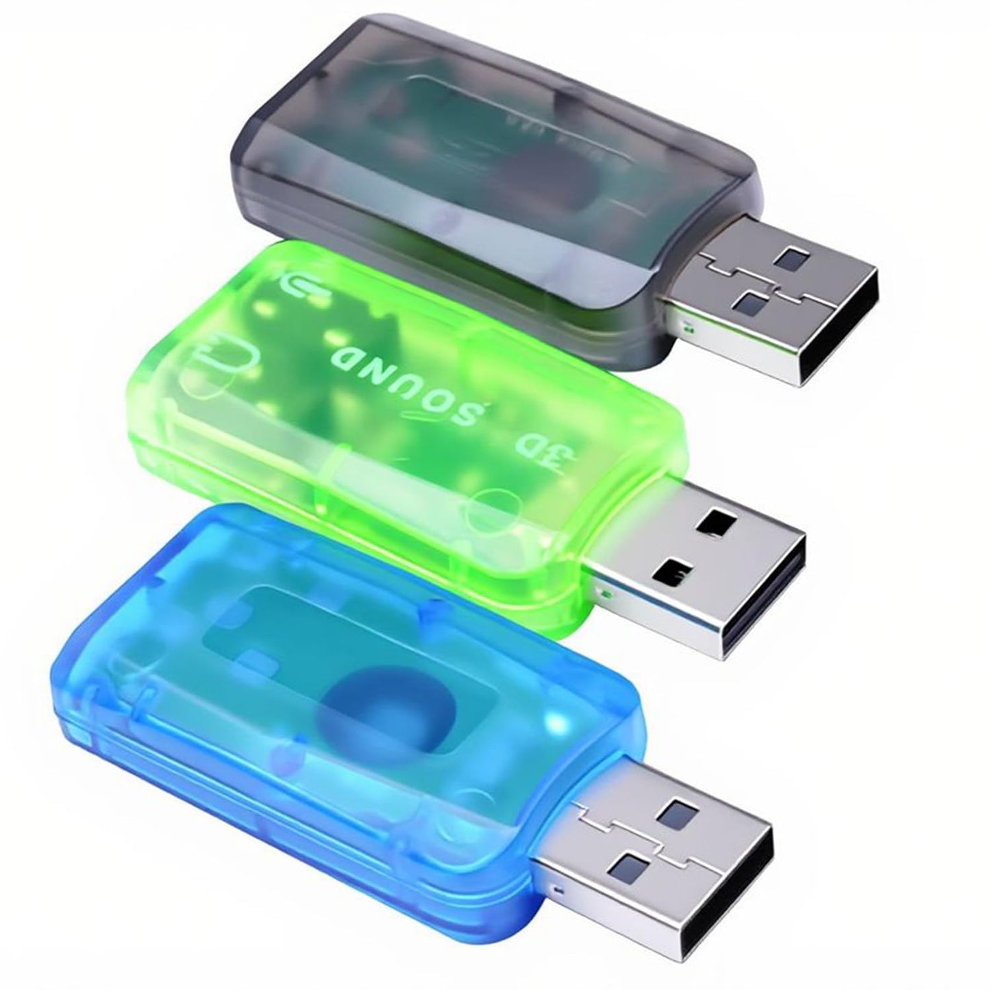 OUOU USB Sound Adapter, (3 Pack) 3.5mm Headphone and Microphone Jacks External Stereo Sound Card Plug and Play No Drivers Needed Compatible