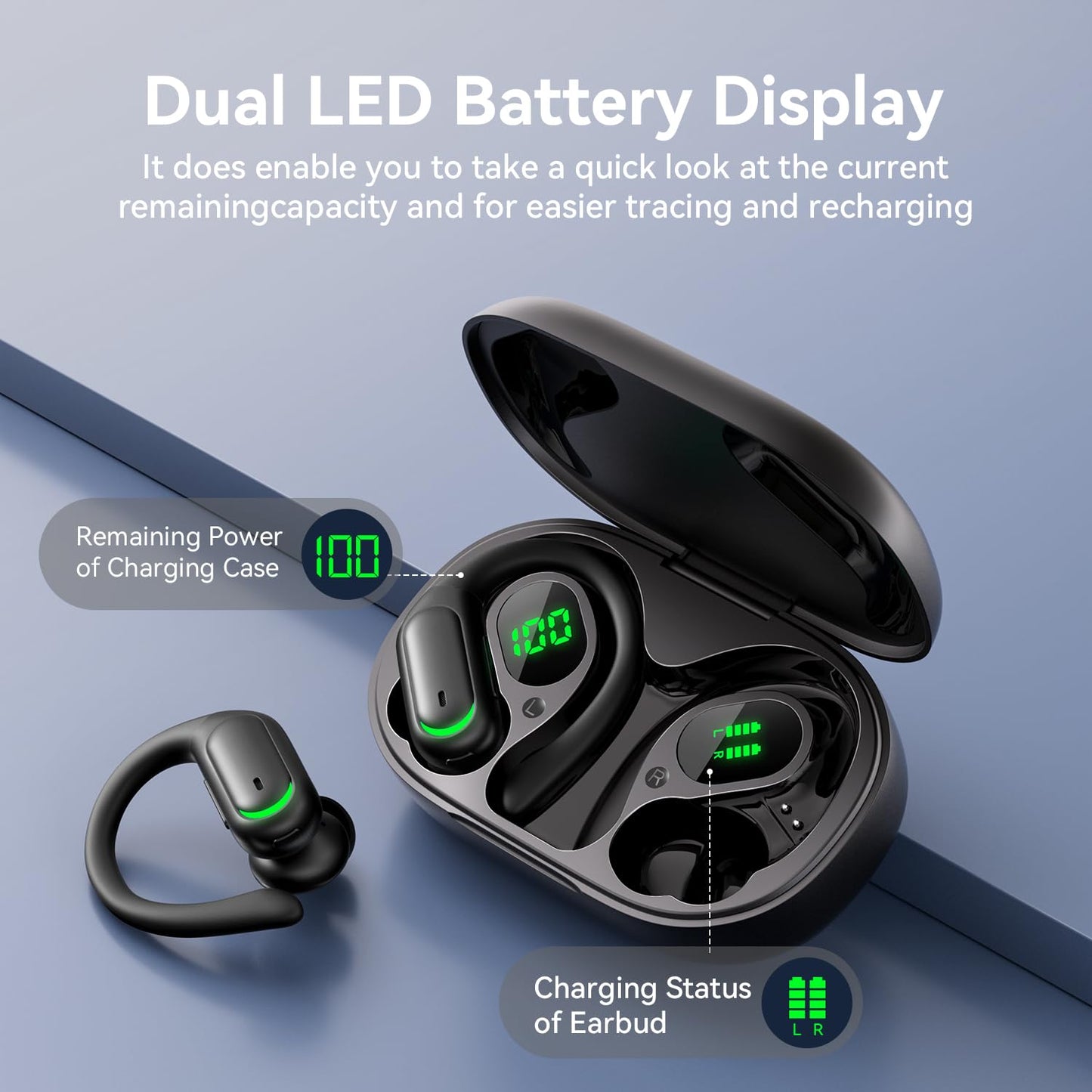 Wireless Earbuds Bluetooth 5.4 Headphones, 96hrs Playtime, Wireless Charging Case LED Display, Over Ear Headphones, ENC Noise Cancelling, Hi-Fi Sound