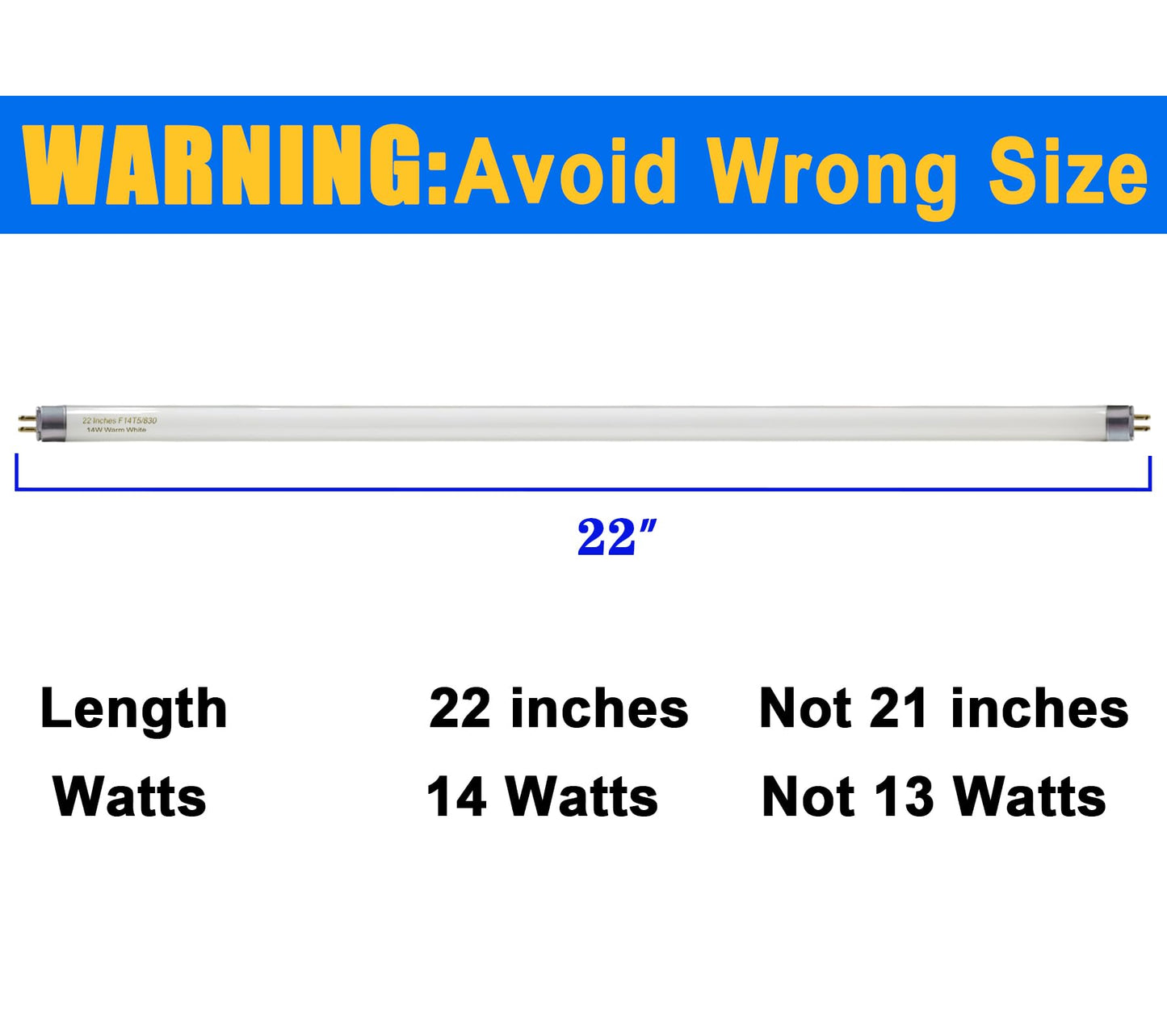 22 Inch T5 Fluorescent Light Bulb 14 Watt F14T5/WW Compatible with Sylvania Satco Philips GE Under Cabinet Lamp Light 3000K Warm White 800 Lumen G5
