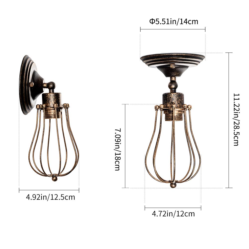 LULING Industrial Wall Sconce Vintage Lighting Adjustable Lamp Socket Wire Metal Cage Wall Light Shade Edison Style Antique Fixture Porch Mirror (No