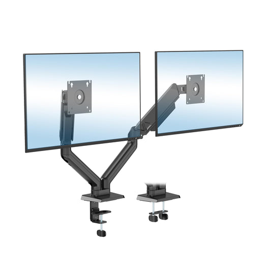 Mount-It! Full Motion Dual Monitor Mount with Spring Arms, 17" to 32", Full Motion Monitor Arm with Tilt, Rotation, Swivel, Height Adjustment, Clamp