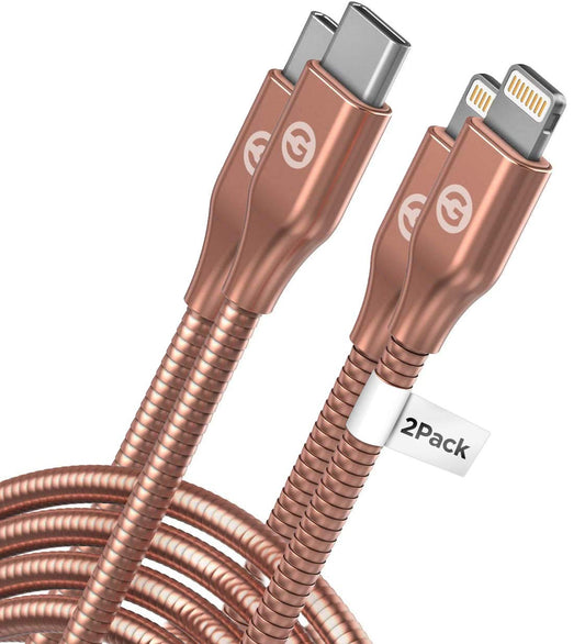 GALVANOX (2 Pack) Pet Proof iPhone Charger - Braided Metal Lightning to USB-C Charging Cables [Apple MFi Certified] Ultra Durable ChewProof Cord (4…