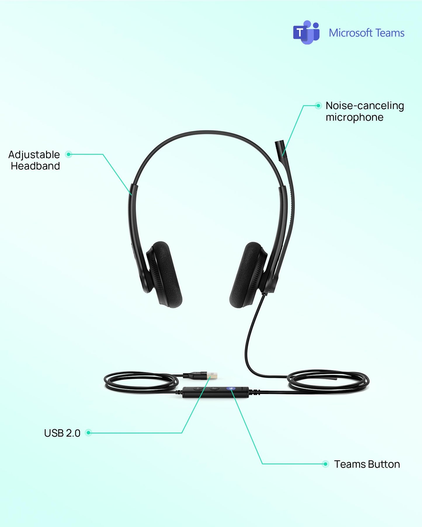 Yealink UH34 USB Headset with Mic, Teams Certified, Wired Headphones with Noise Cancelling Microphone for Laptop Computer PC, in-Line Controls…