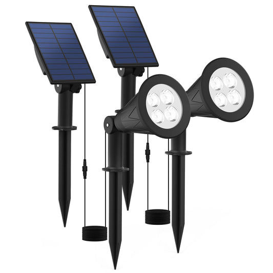 T-SUNUS Christmas Solar Powered LED Spot Light White 6000K, Separated Panel with 9.8ft Cable IP65 Waterproof Spotlights Outdoor Landscape Garden