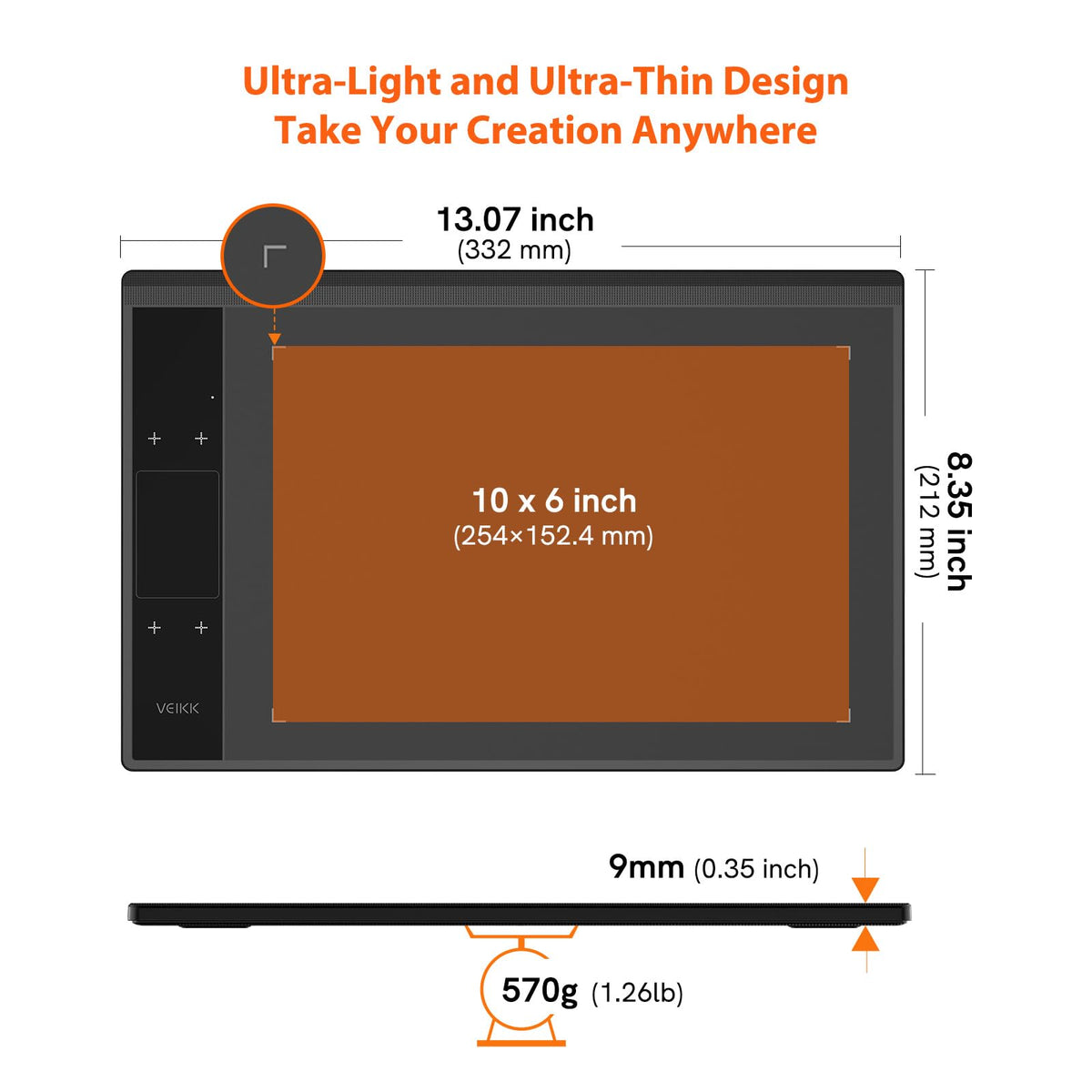 VEIKK A30 V3 Drawing Tablet, 10x6,16384 Levels Pressure Battery Free Pen